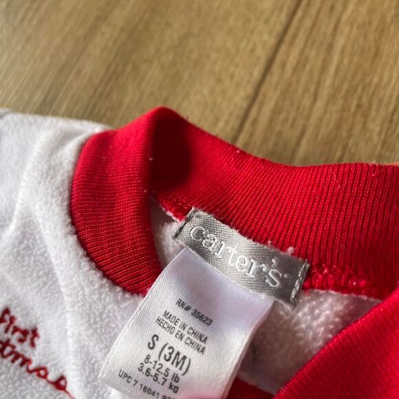 Carter's White & Red Footie Pajamas My First Christmas 3 Months Baby Vintage 90s - Picture 3 of 6